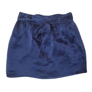 Forever 21 Navy Silk Tie Waist Mini Skirt Size Small